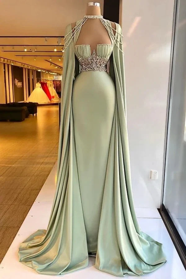 Robe de bal sirène élégante à col licou et perles vertes, coupe trapèze, pour occasions spéciales
