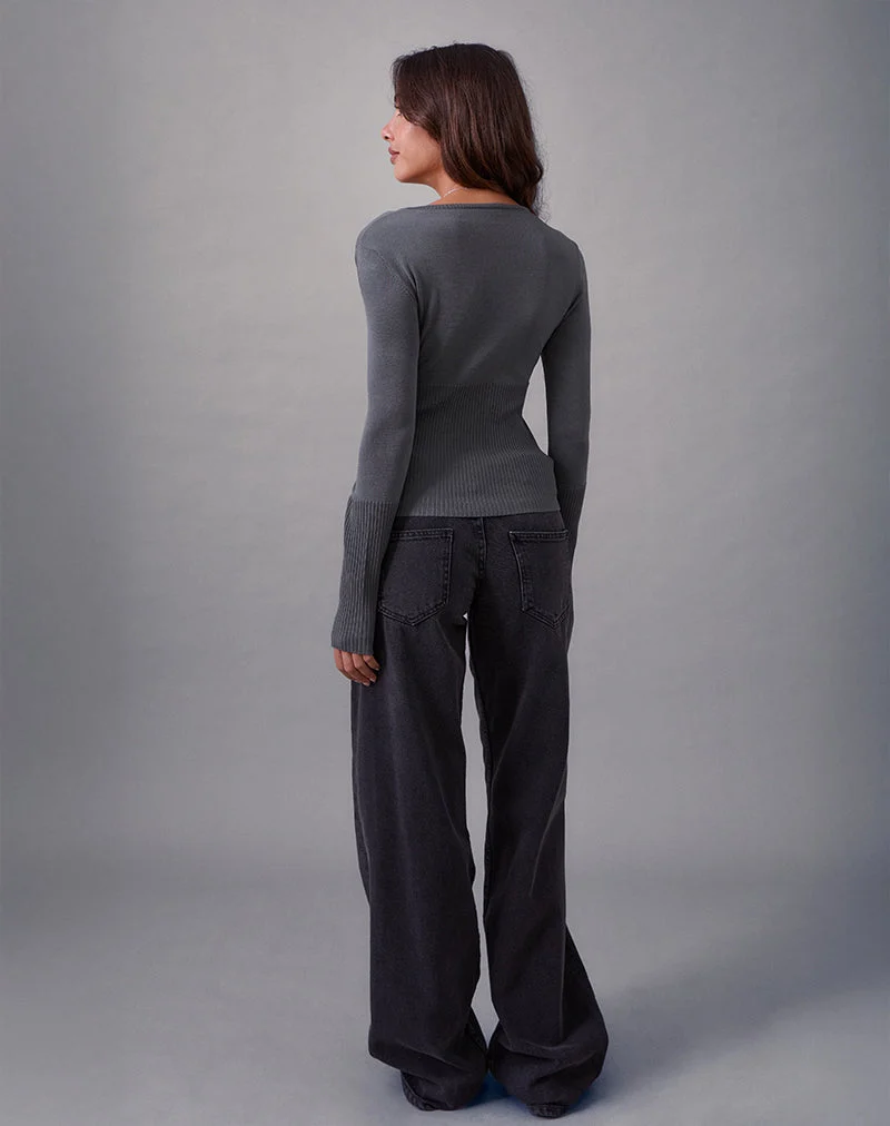 Darya Long Sleeve Knit Top in Slate Grey (Top à manches longues en tricot, gris ardoise)