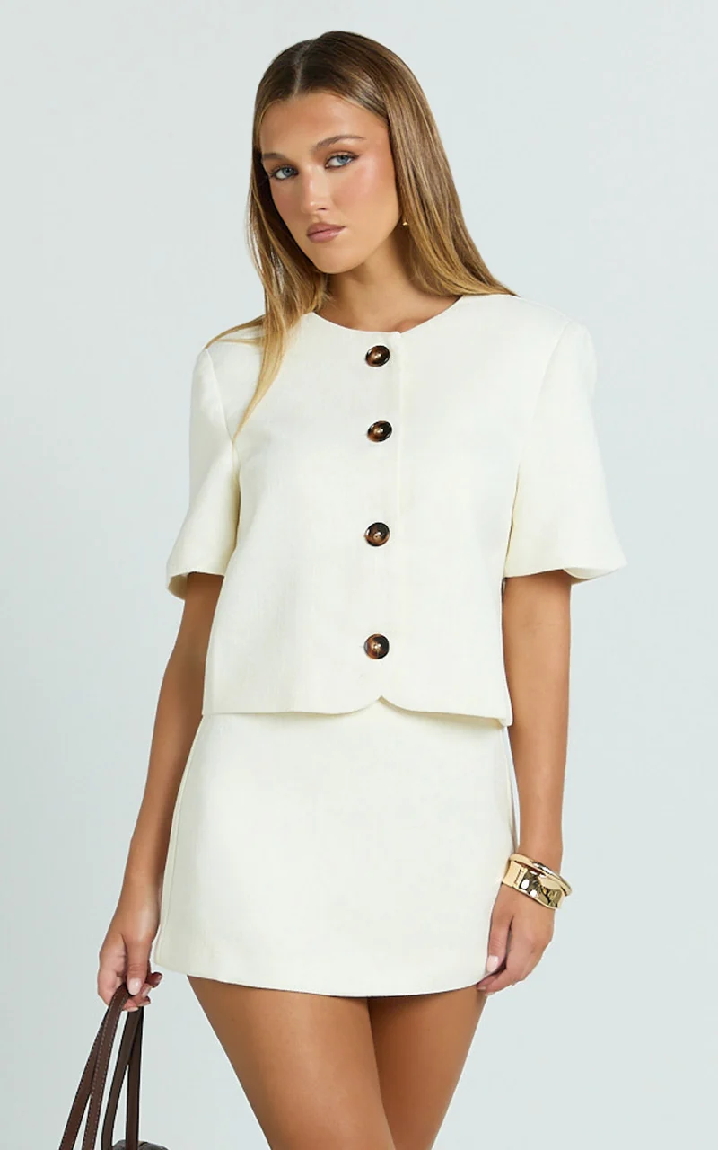 Halsey Mini Skirt - Tailored A Line Skirt in Cream