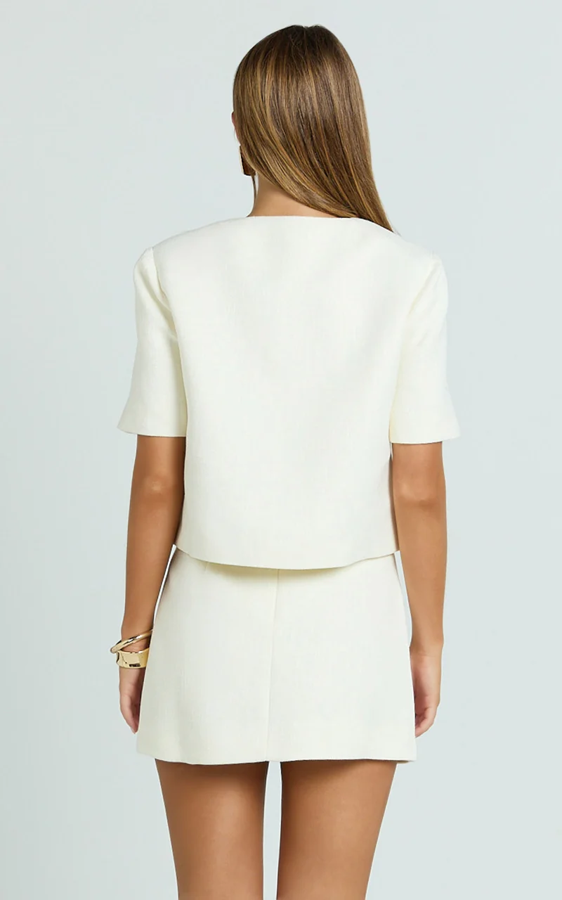 Halsey Mini Skirt - Tailored A Line Skirt in Cream
