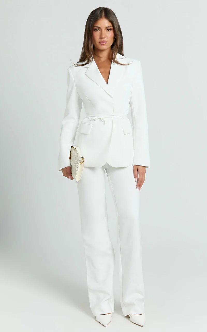 Sally Pants - Mid Waisted Straight Leg Tailored Pants in White