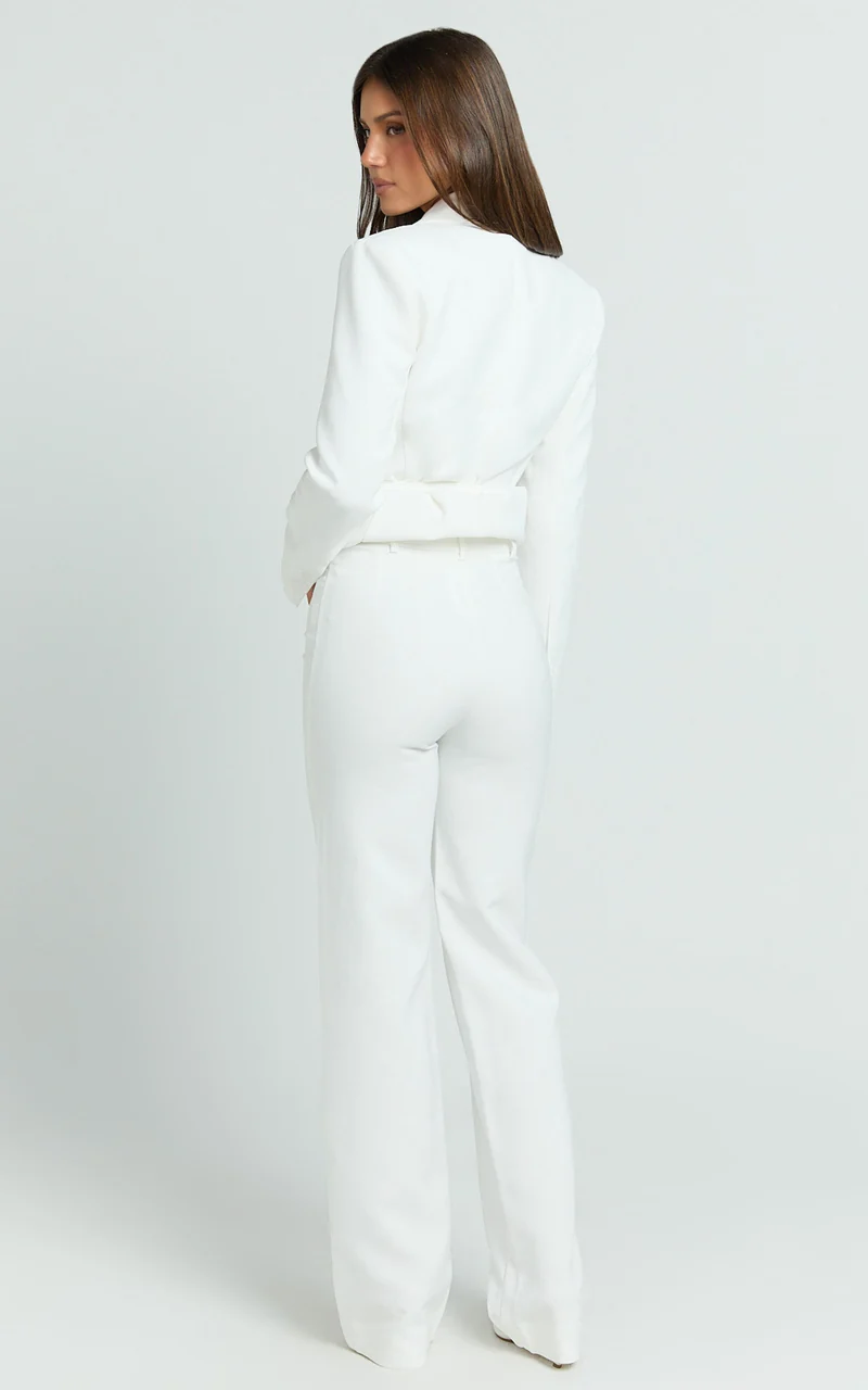 Sally Pants - Mid Waisted Straight Leg Tailored Pants in White