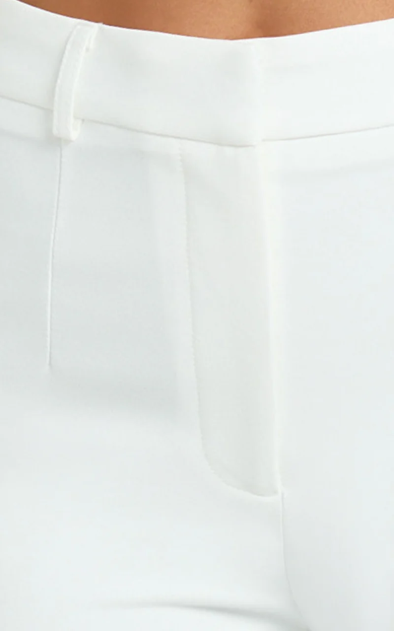 Sally Pants - Mid Waisted Straight Leg Tailored Pants in White