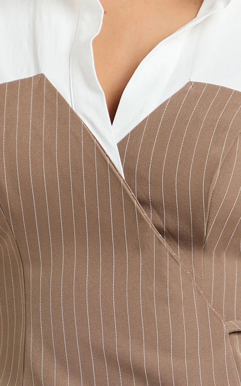 Kym Mini Dress - Shirt Wrap Dress in Chocolate