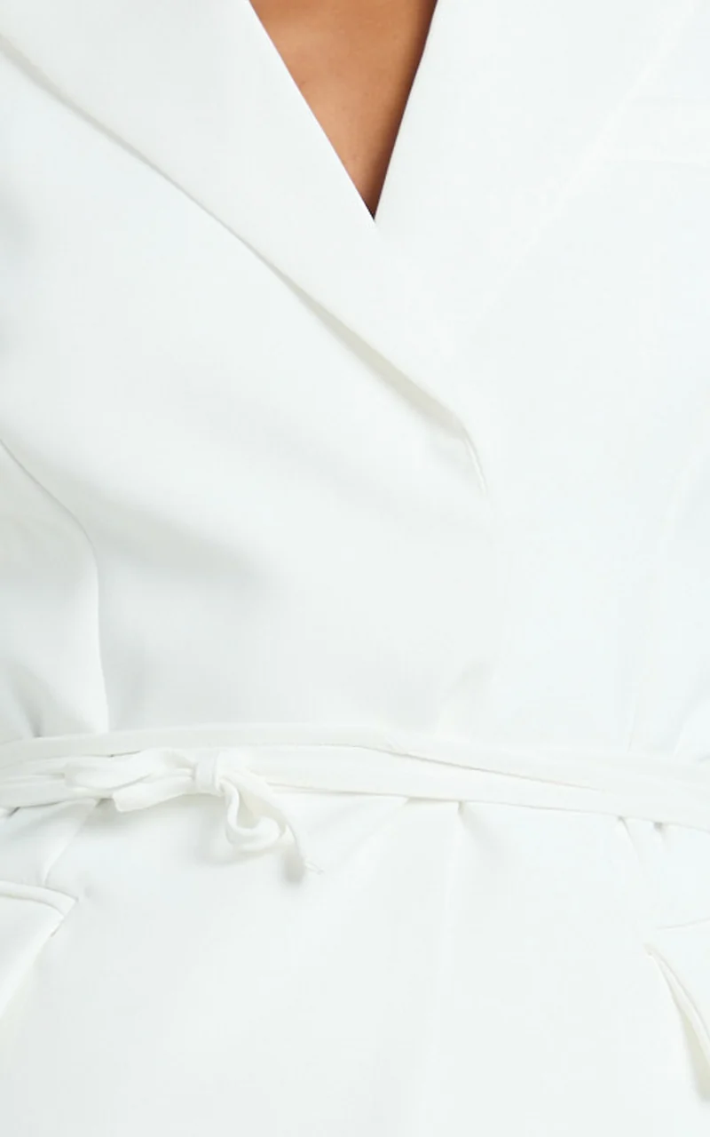 Harlee Blazer- Belted Cinch Waist Blazer in White