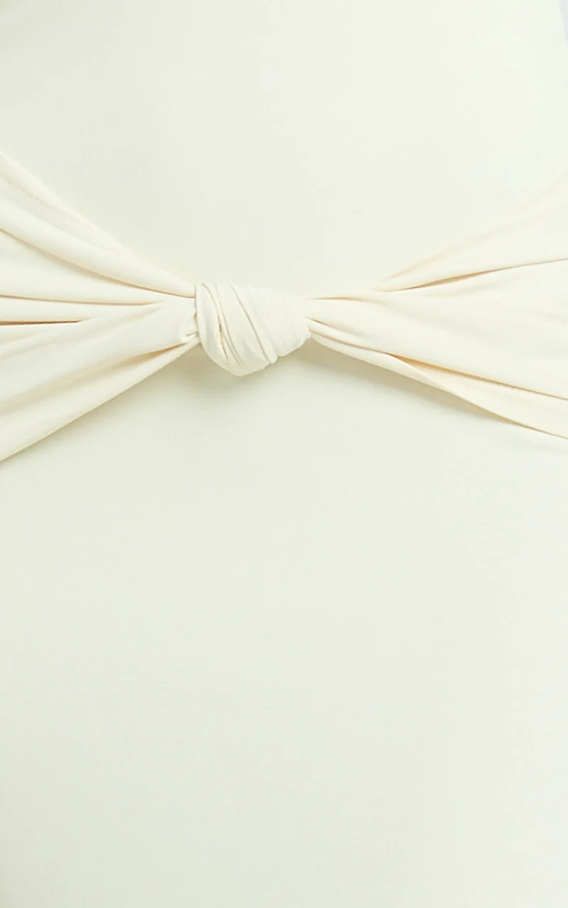 Amelita Midi Dress - Long Sleeve Knot Detail Dress in Cream