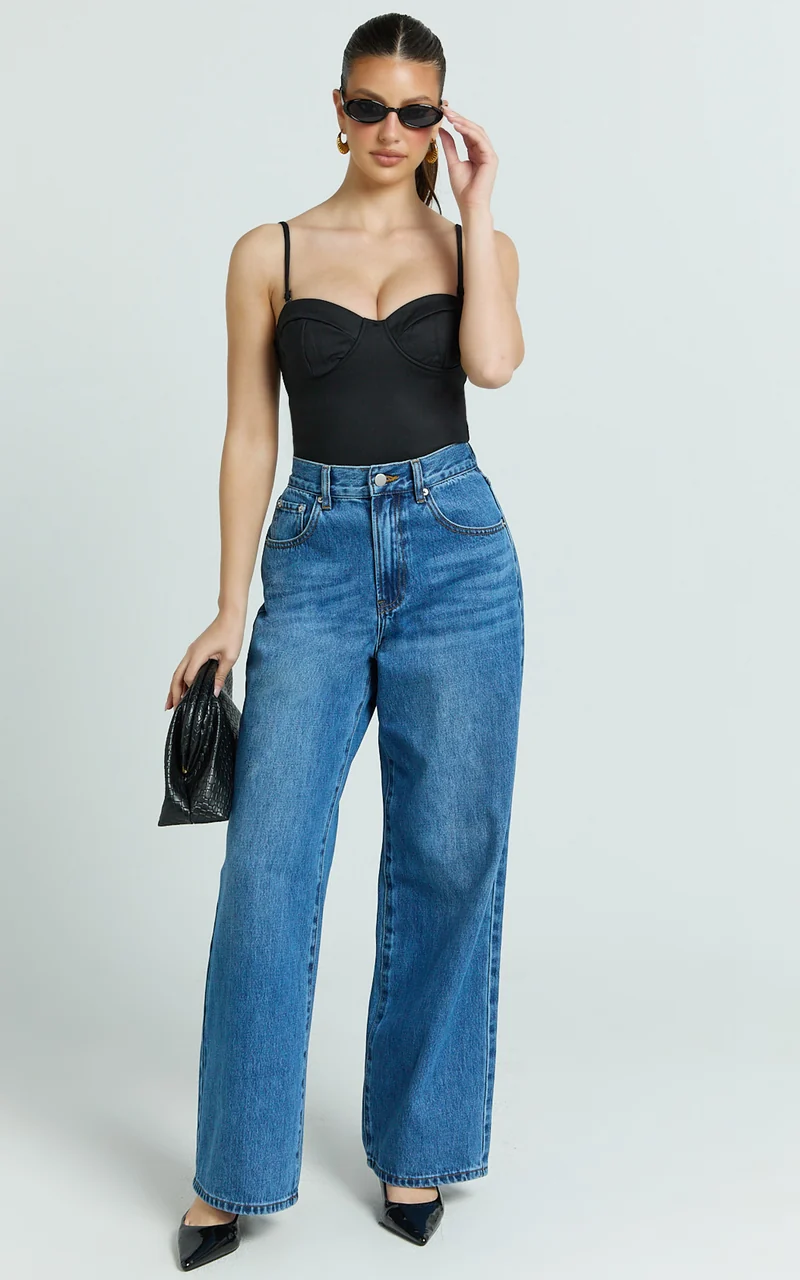 Wenalyn Bodysuit - Removable Straps Balconette High Leg Bodysuit in Black