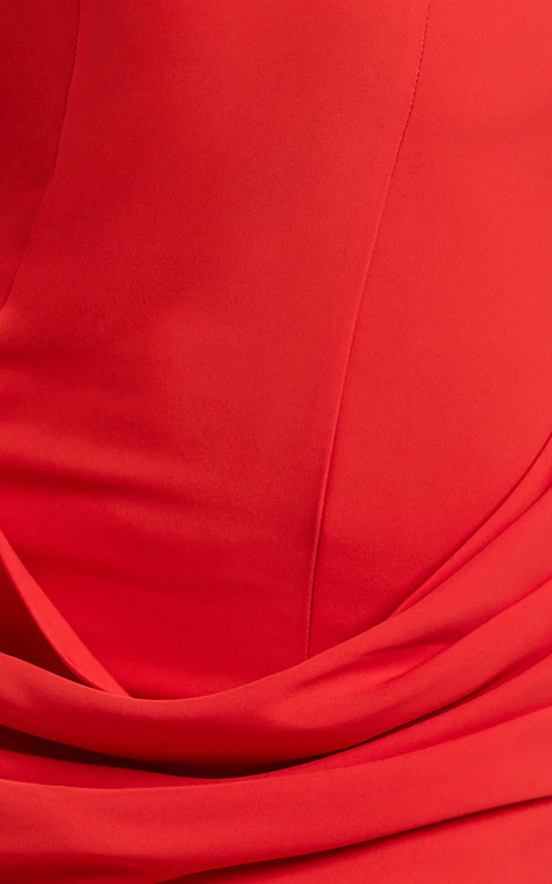 Natalie Mini Dress - Strapless Draped Skirt Dress in Red