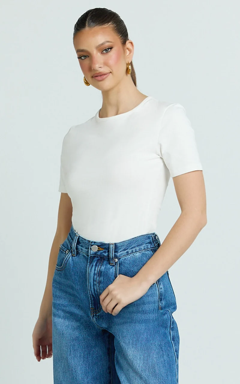 Whitney Tee Shirt - High Crew Neck in White
