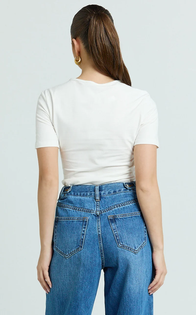 Whitney Tee Shirt - High Crew Neck in White