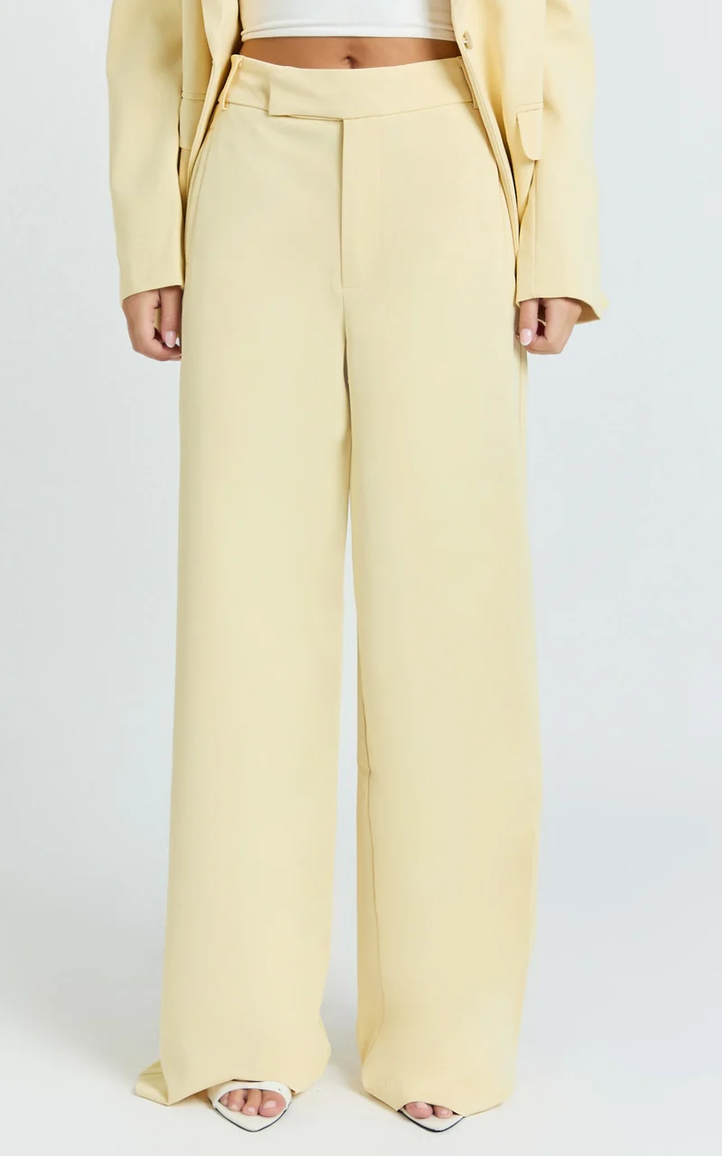 Selena Pants - High Waisted Wide Leg Tailored Pants in Lemon