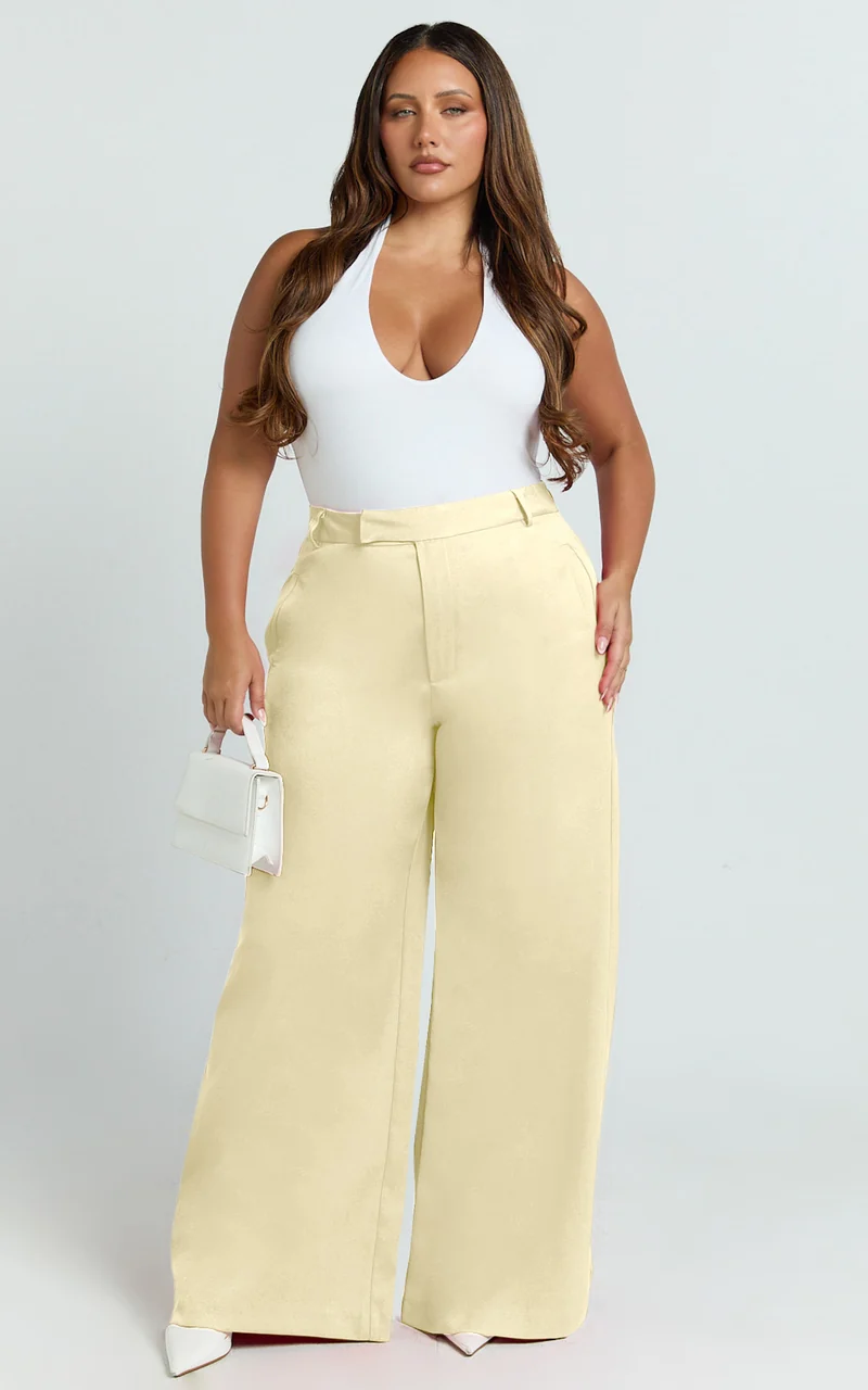 Selena Pants - High Waisted Wide Leg Tailored Pants in Lemon
