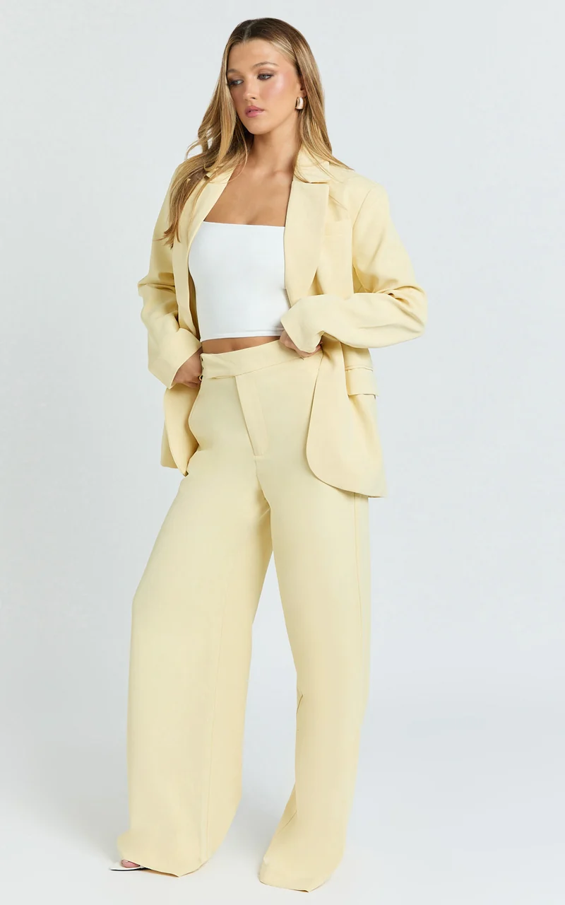 Selena Pants - High Waisted Wide Leg Tailored Pants in Lemon
