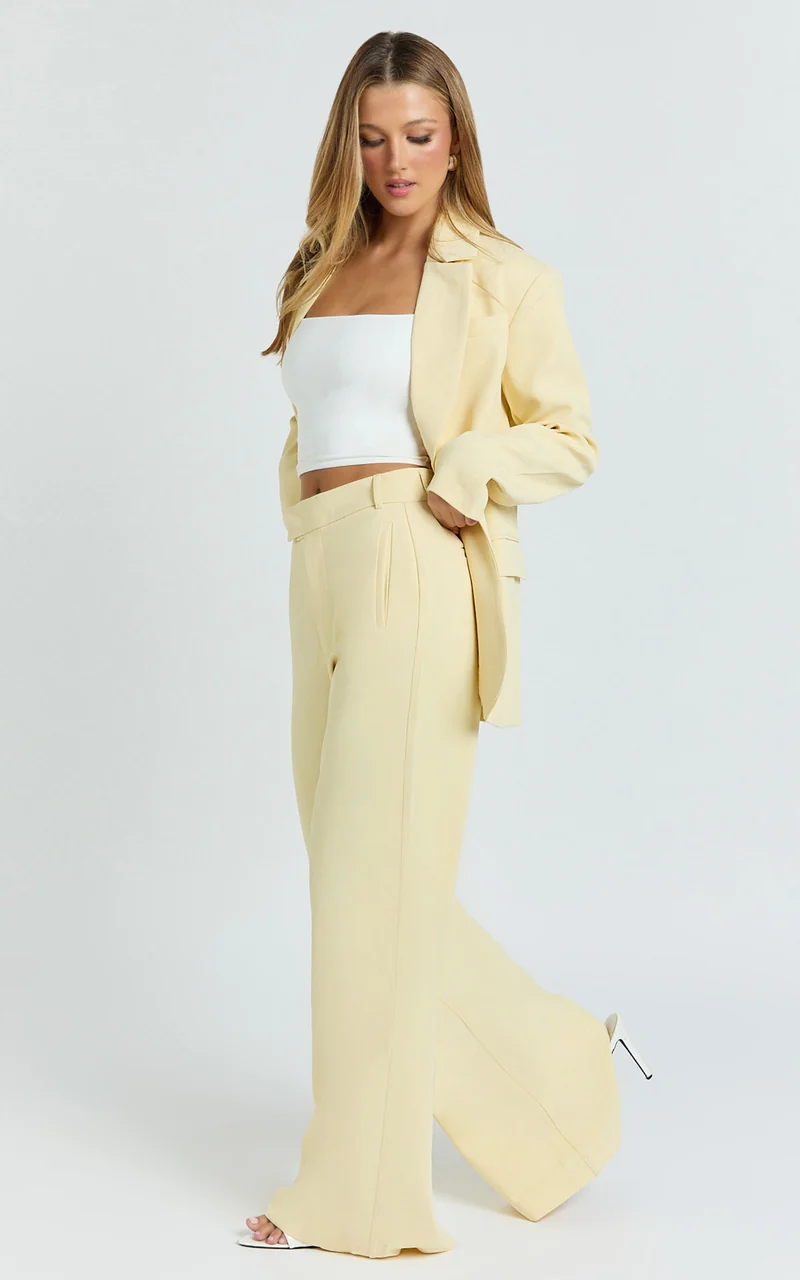 Selena Pants - High Waisted Wide Leg Tailored Pants in Lemon