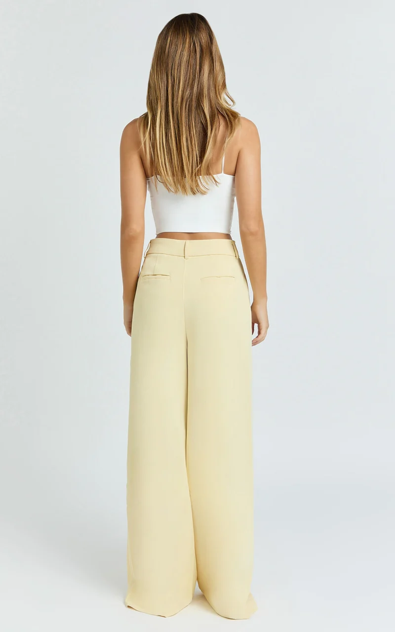 Selena Pants - High Waisted Wide Leg Tailored Pants in Lemon