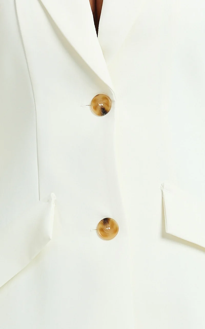 Shelley Mini Dress - Collared Double Breasted Blazer Dress in Cream