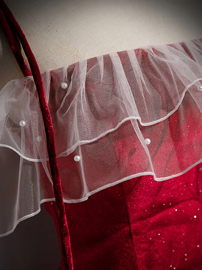 Robe de bal longue sirène bordeaux en velours