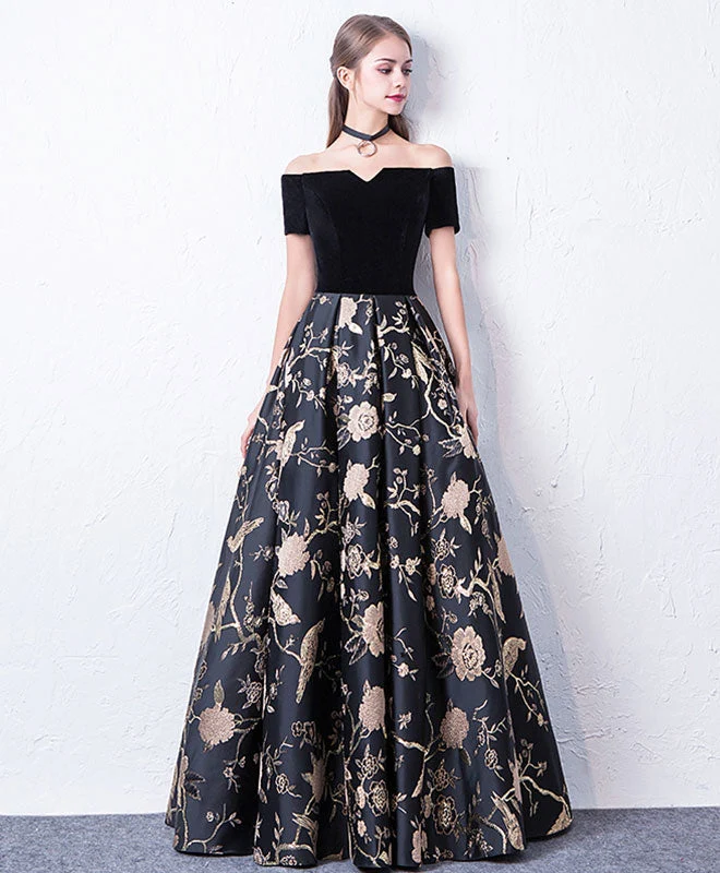 Superbe robe de soirée longue noire à épaules dénudées