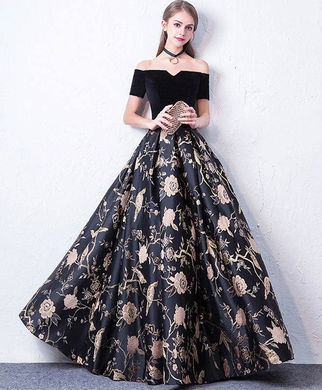 Superbe robe de soirée longue noire à épaules dénudées