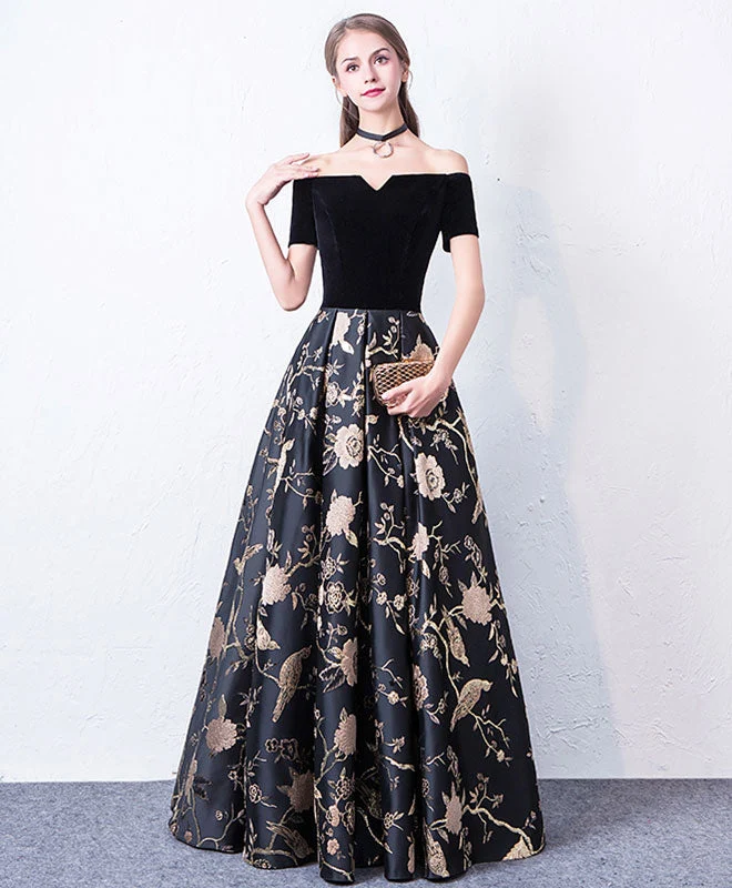 Superbe robe de soirée longue noire à épaules dénudées