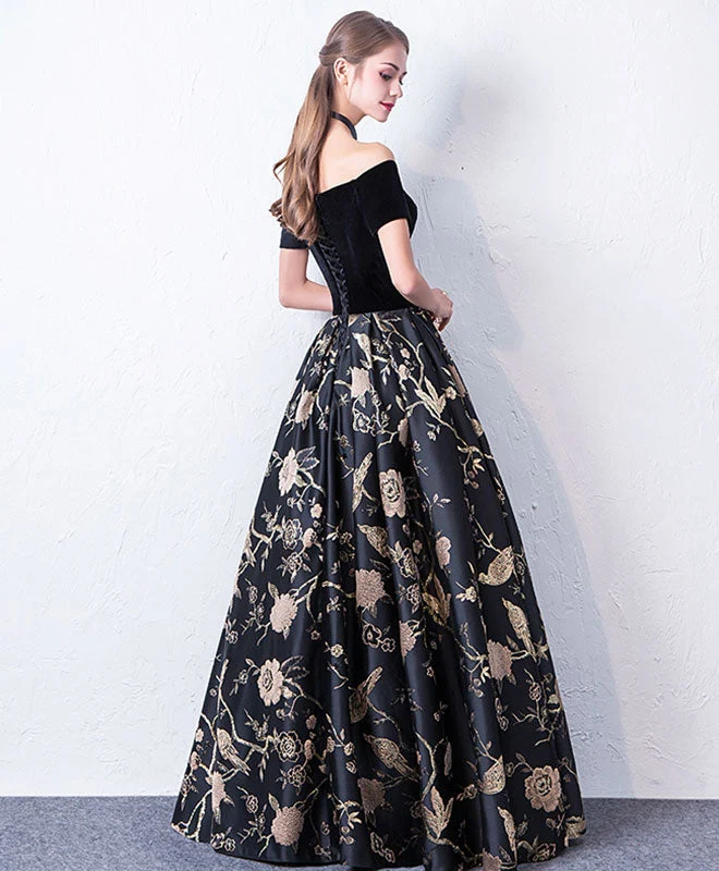 Superbe robe de soirée longue noire à épaules dénudées