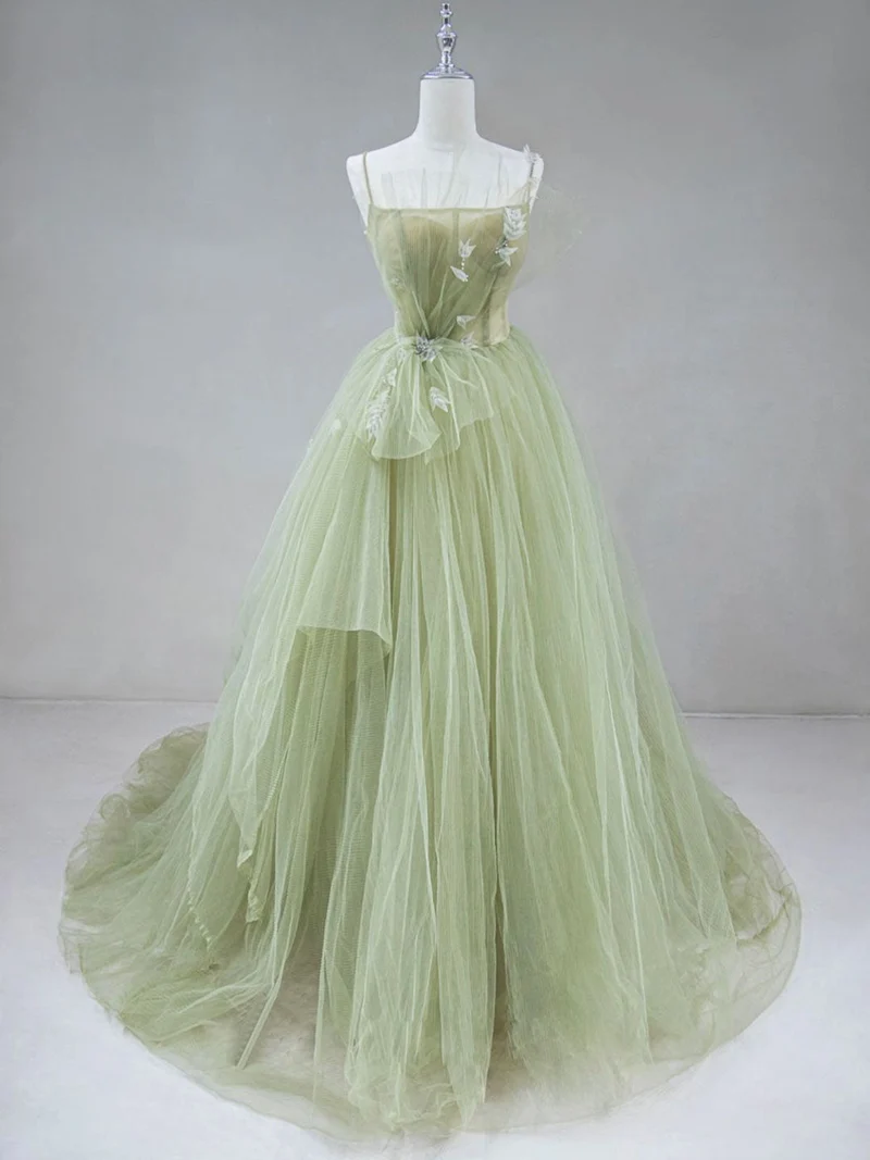 Robe de soirée longue en tulle vert exquis