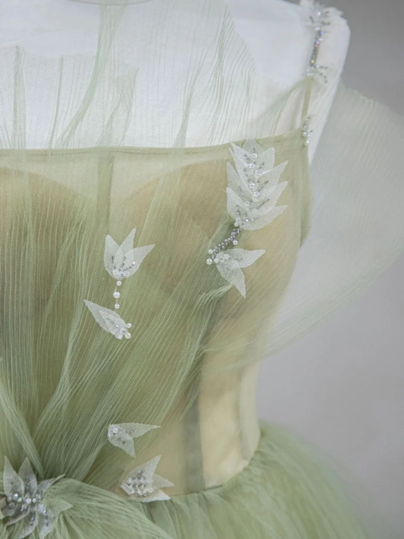 Robe de soirée longue en tulle vert exquis