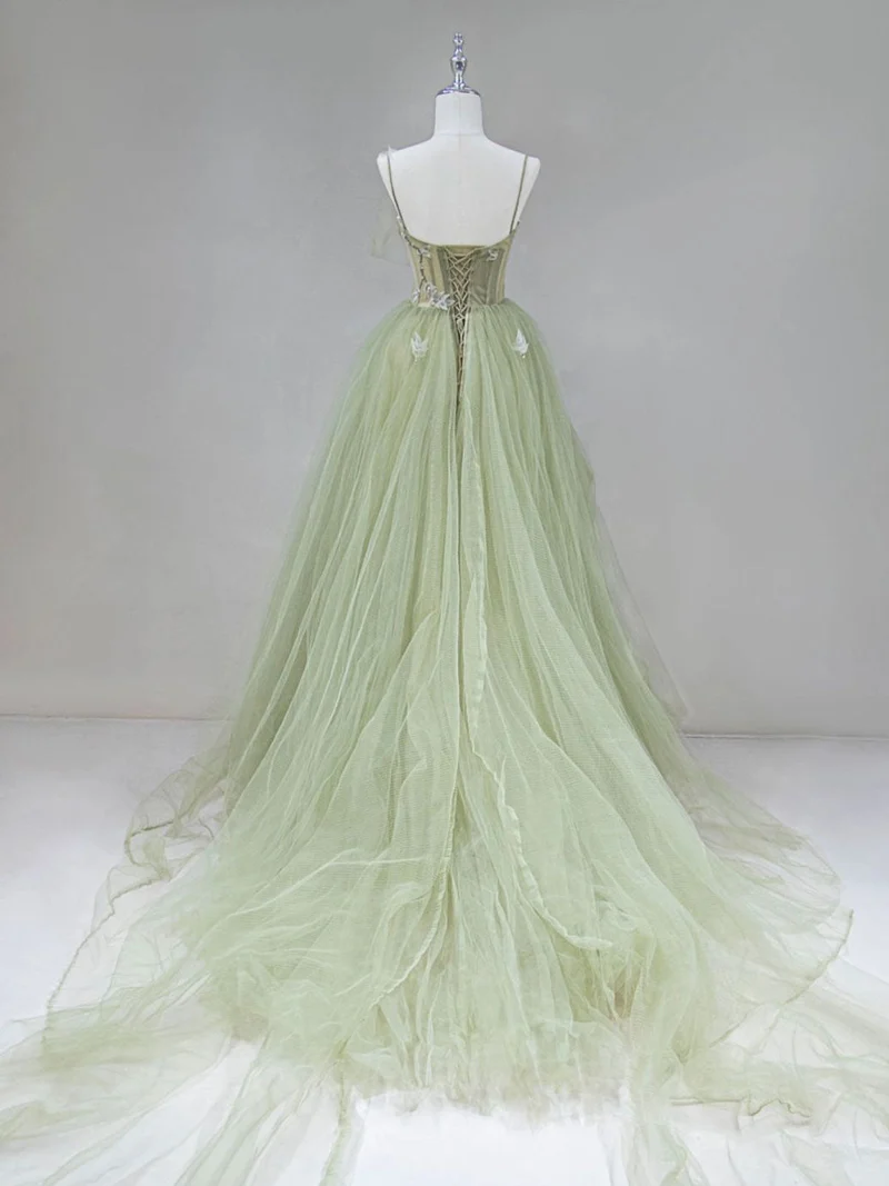 Robe de soirée longue en tulle vert exquis
