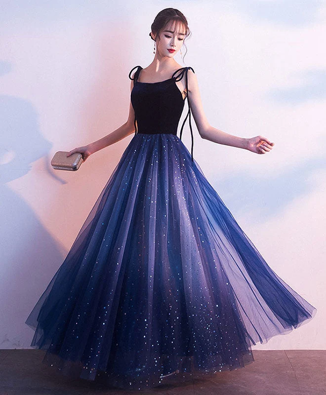 Superbe robe de soirée longue en tulle bleu, simple et élégante
