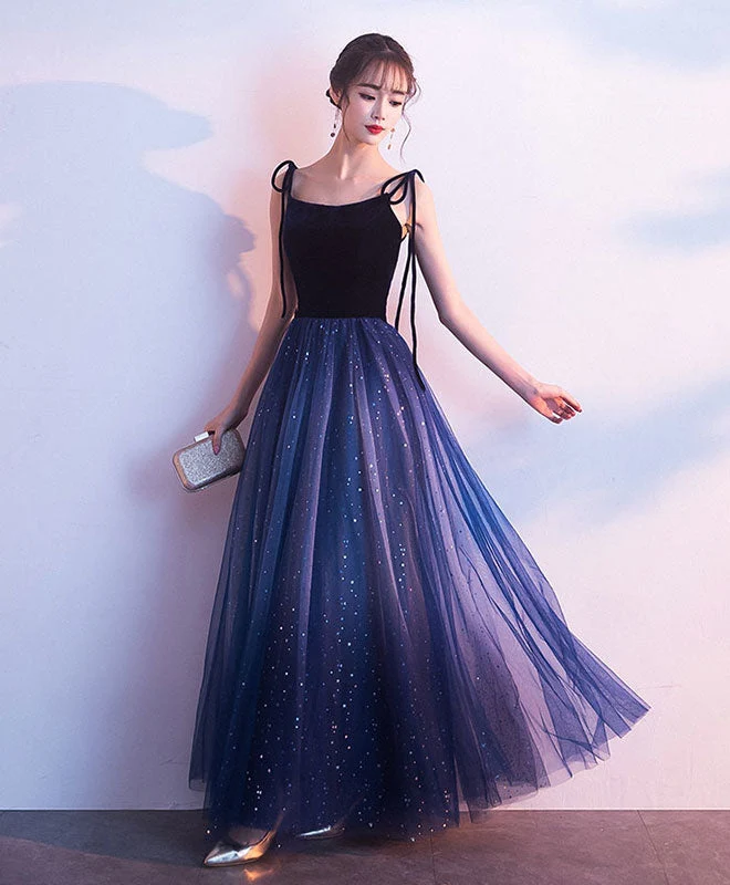 Superbe robe de soirée longue en tulle bleu, simple et élégante