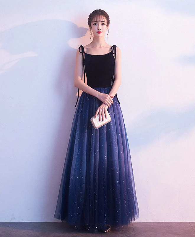 Superbe robe de soirée longue en tulle bleu, simple et élégante