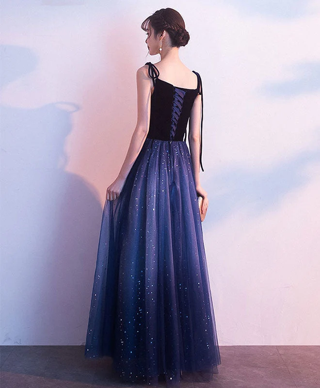 Superbe robe de soirée longue en tulle bleu, simple et élégante