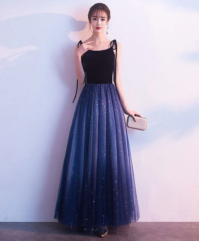 Superbe robe de soirée longue en tulle bleu, simple et élégante