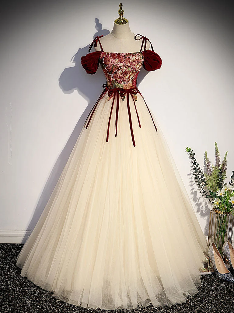 Robe de bal coupe A à manches longues couleur champagne