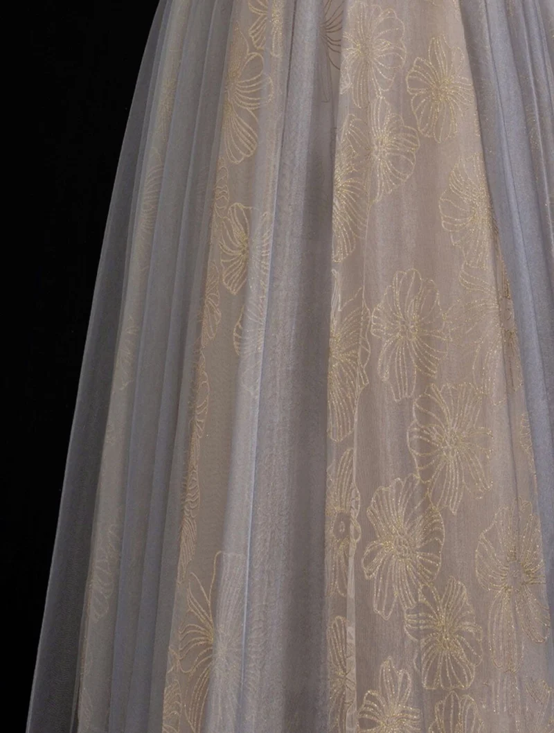 Robe de bal longue grise et bleue élégante avec décolleté en cœur