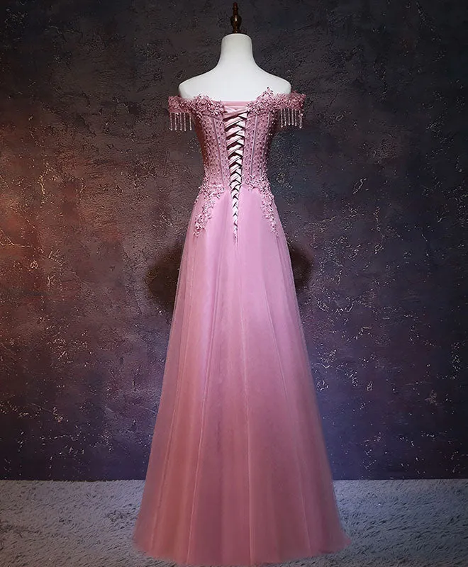 Robe de soirée longue bordeaux en tulle et dentelle à épaules dénudées