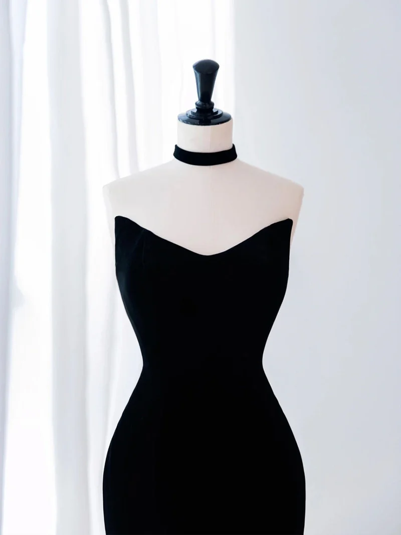 Robe de soirée longue sirène élégante en velours noir et blanc