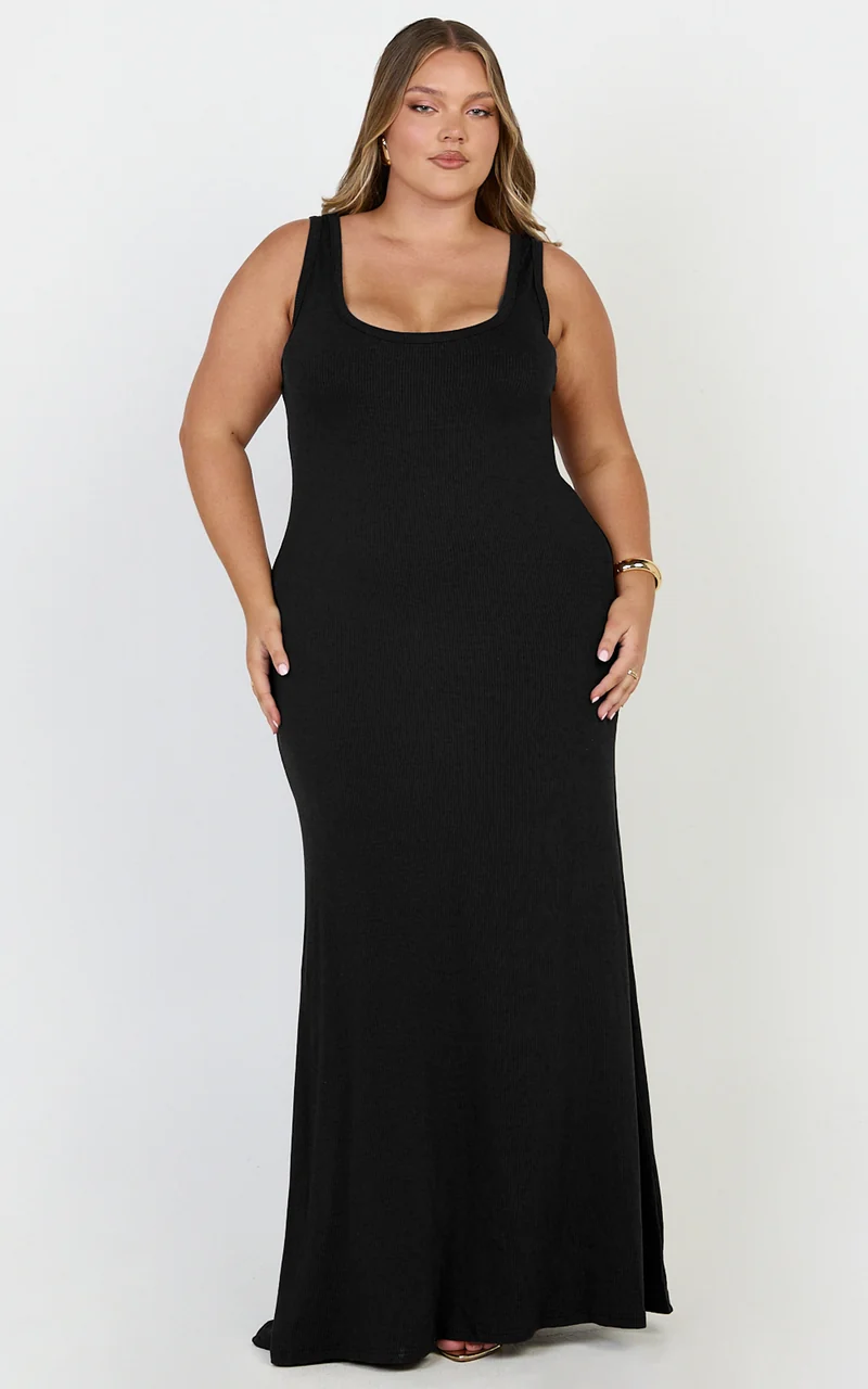 Odette Maxi Dress - Scoop Neck A Line Dress in Black