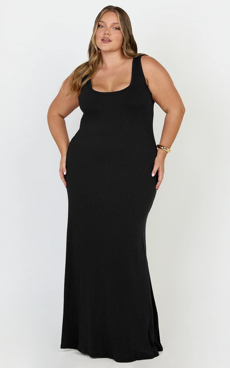 Odette Maxi Dress - Scoop Neck A Line Dress in Black