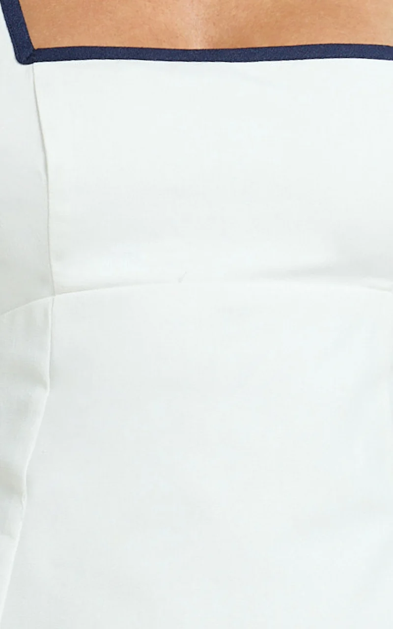 Julian Mini Dress - Square Neck Tie Back A Line Mini Dress in Off White