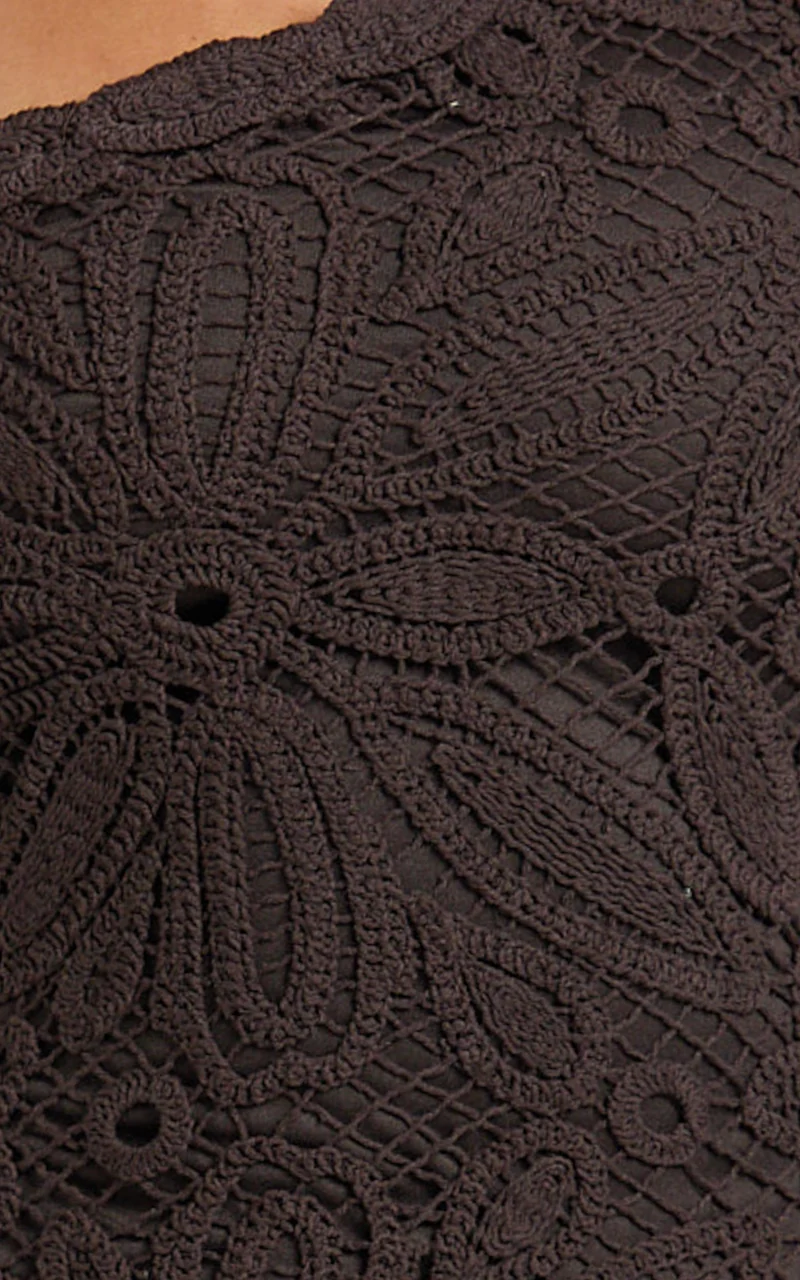 Charlene Maxi Dress - Crochet Knitted One Shoulder Maxi Dress in Chocolate