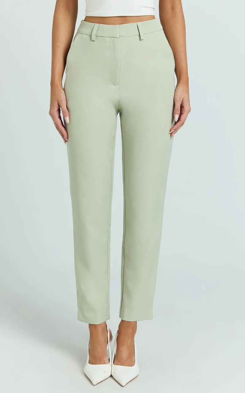 Hermie Pants - High Waisted Cropped Tailored Pants in Sage