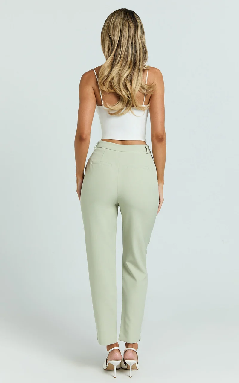 Hermie Pants - High Waisted Cropped Tailored Pants in Sage