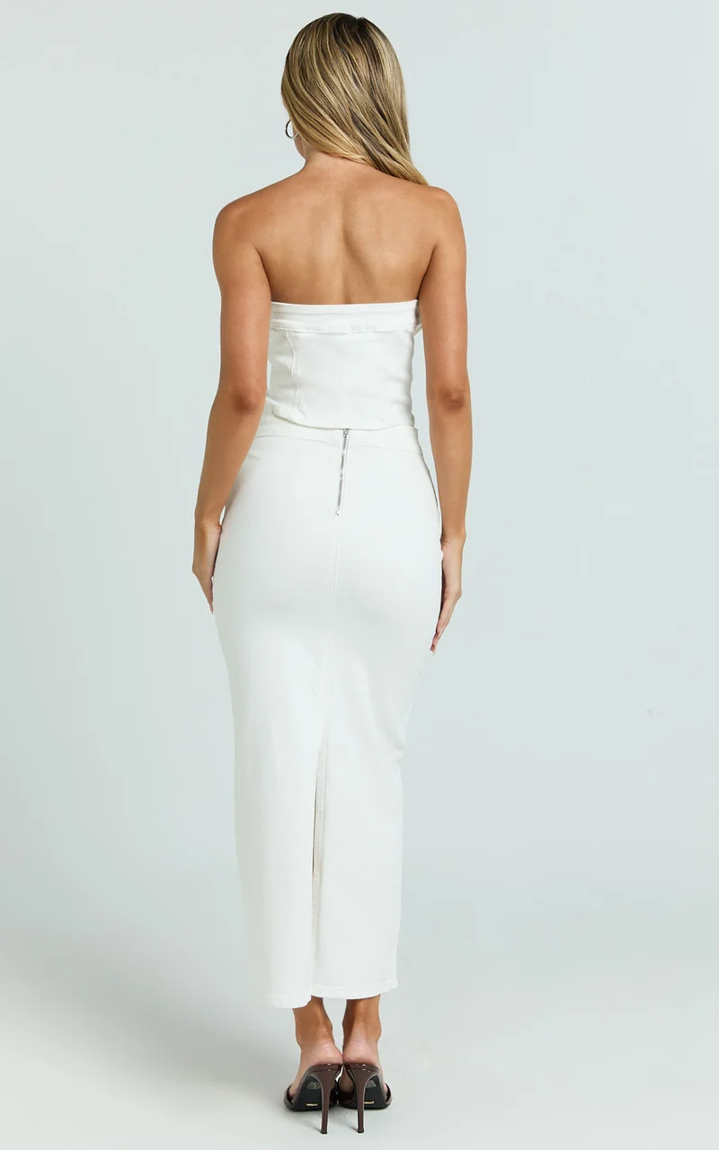 Sahara Maxi Skirt - Mid Waist Denim Maxi Skirt in Ecru
