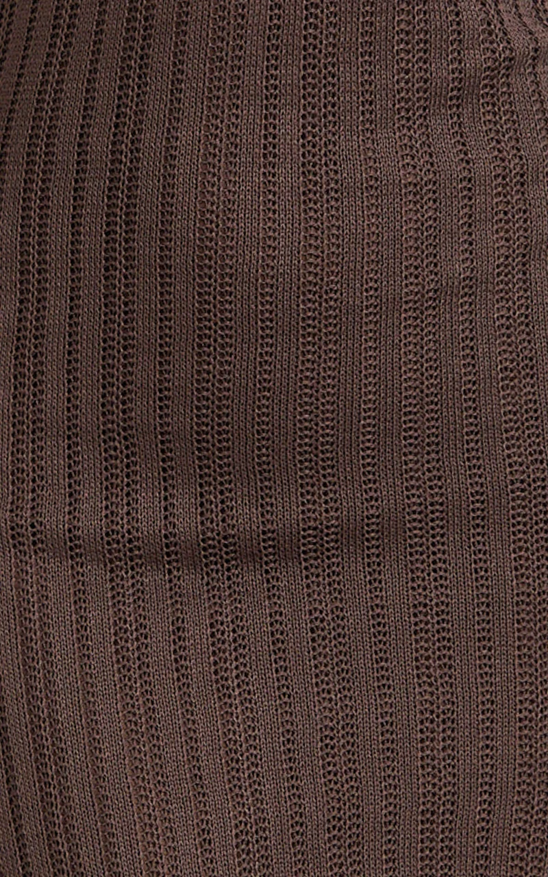 Shailene Maxi Dress - Chain Strap Scoop Neck Knitted Maxi Dress in Chocolate