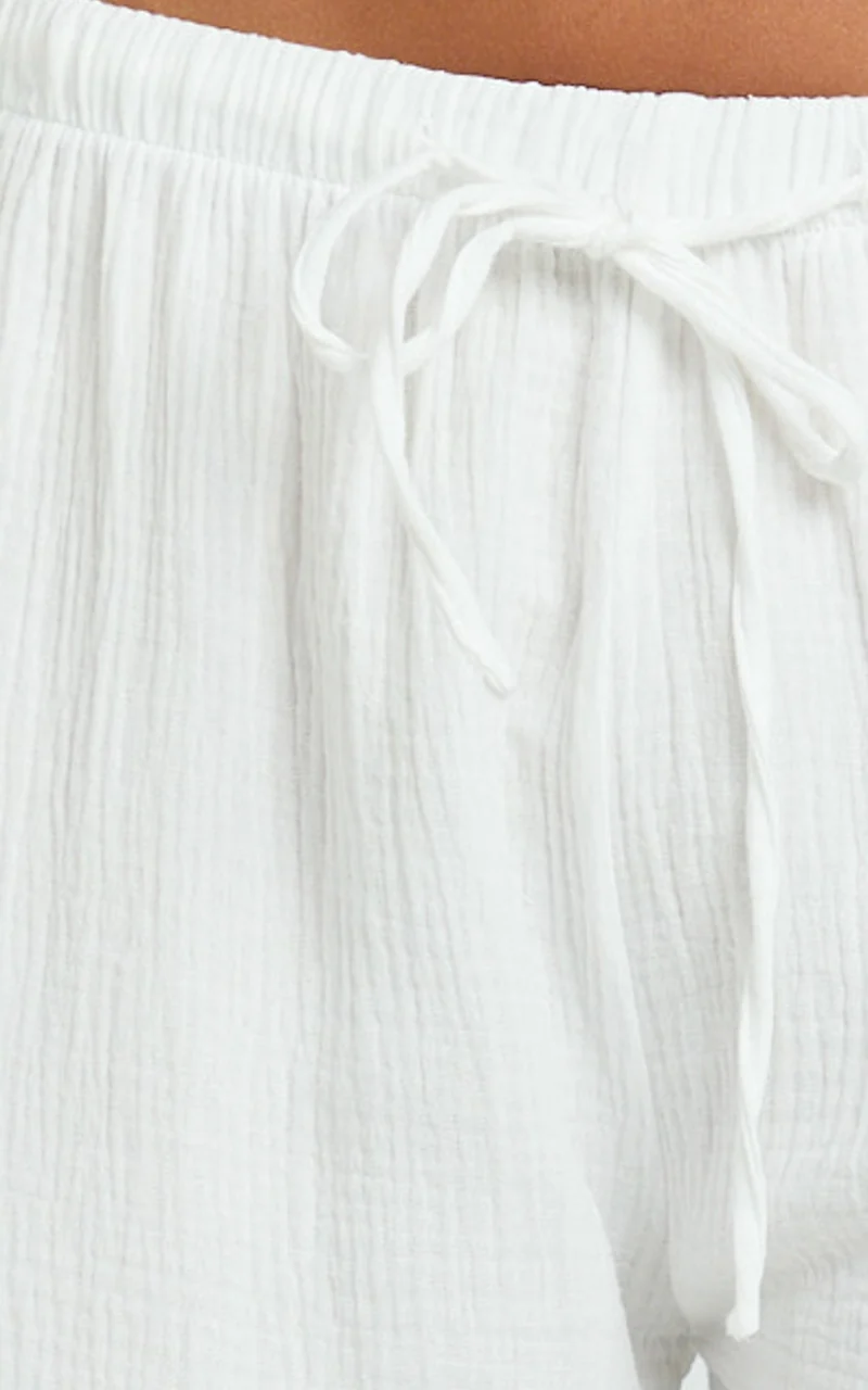 Leonie Pants - Mid Waisted Cheesecloth Relaxed Pants in White
