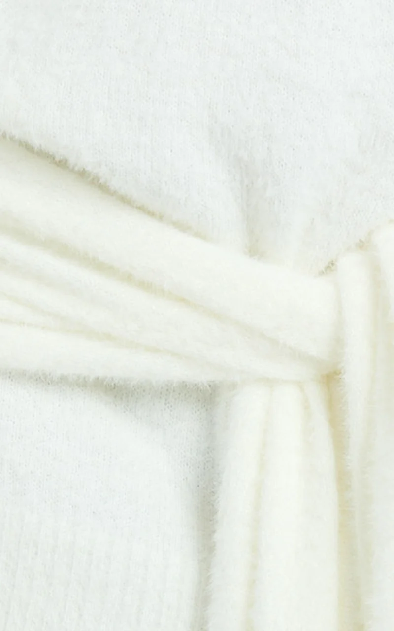 Tisdale Mini Dress - Wrap Skirt Fluffy Knit Jumper Dress in Cream
