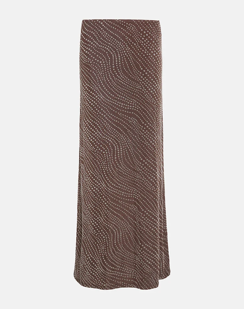 Jupe longue Alfreda, flocage abstrait à pois, marron