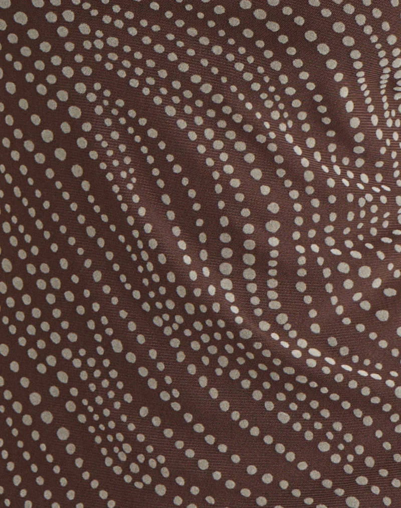 Jupe longue Alfreda, flocage abstrait à pois, marron