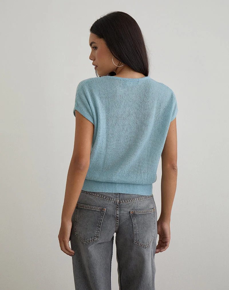 Sorin - Top à ceinture profonde en tricot bleu